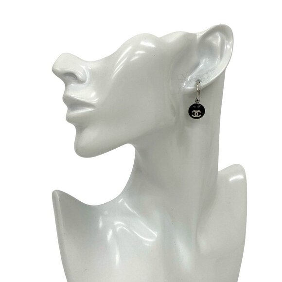 CHANEL Black Logo Earrings